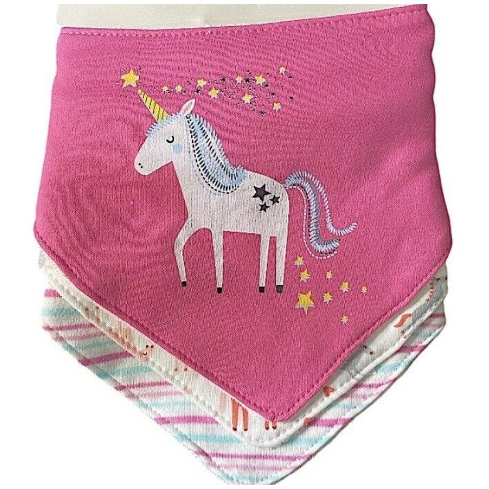 Royale Bebe Baby Bibs Unicorn New Triangle 3 Pack Pink, Stripes Baby Shower Gift